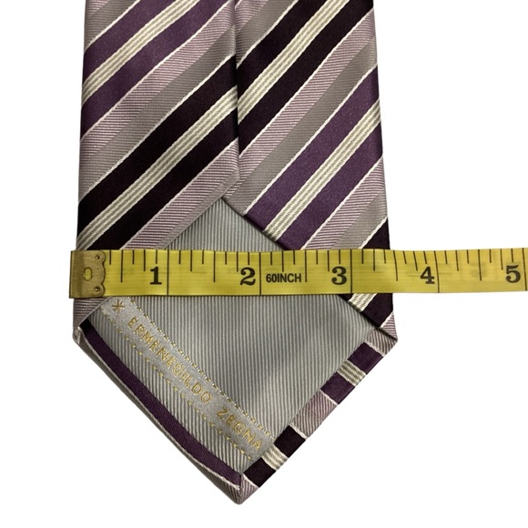 Ermenegildo Zegna Lavender Purple Cream Diagonal Stripe Silk Tie Italy SHARP - Picture 5 of 6
